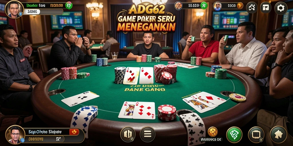 Screenshot gameplay ADG62 menampilkan aksi poker yang mendebarkan.