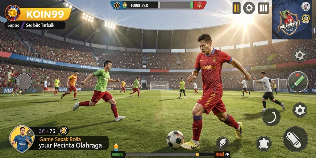 Screenshot utama KOIN99 menampilkan pertandingan sepak bola yang seru.