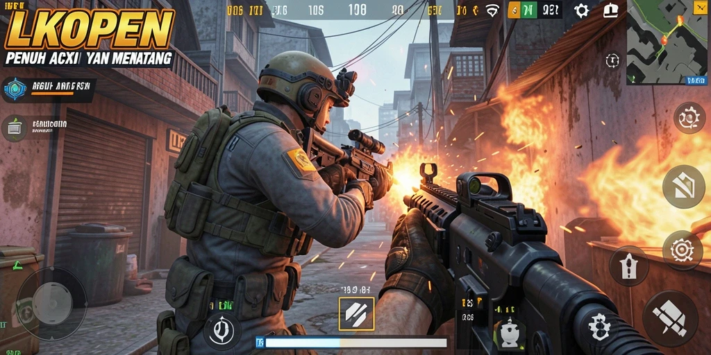 Screenshot gameplay LKOPEN menampilkan aksi tembak-menembak yang mendebarkan.