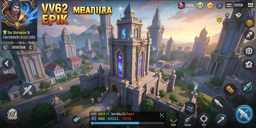 Tampilan gameplay epik dengan menara dan musuh yang beragam.